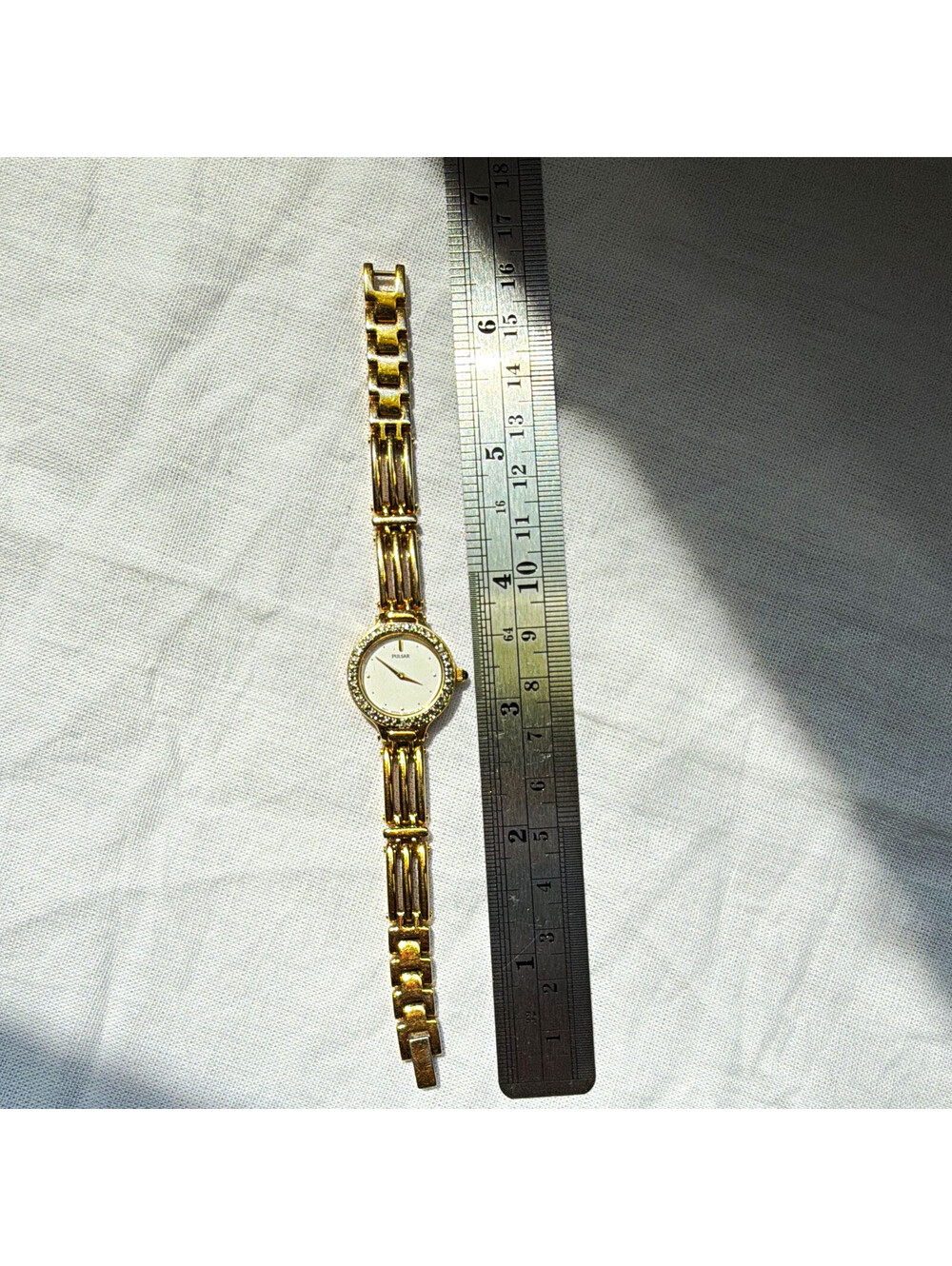 Pulsar Women's Quartz Analog Gold Tone Bracelet Watch, White Dial, working